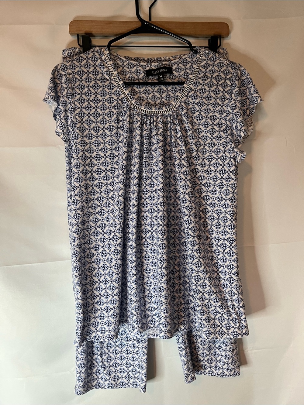 Ellen Tracy White and Navy Printed Short Sleeve Pajama Set